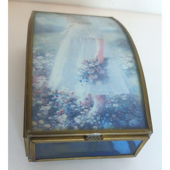 Vintage Via Vermont Etched Glass Trinket Box Girl In Meadow By A Piepperbott - Picture 8 of 8